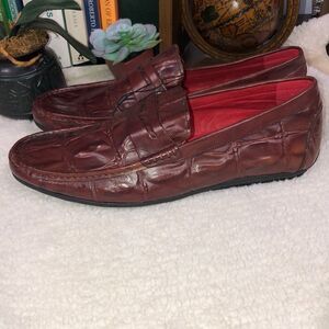 Men’s 9 Burgundy Cognac Tone Pebbled Leather Loafers Driver’s Slip On Shoes